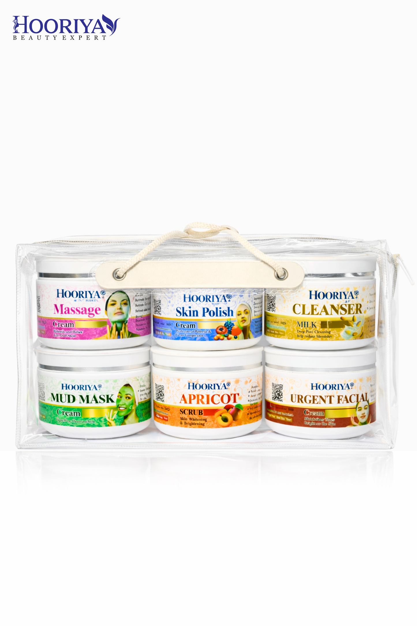 Hooriya 6 in 1 Facial Kit – Cleanser, Scrub, Massage Cream, Mud Mask, Skin Polish & Urgent Facial Set