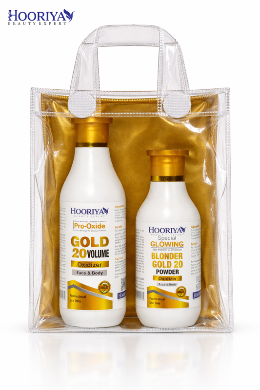 Hooriya Gold 20 Volume Bleach Kit – Premium Oxidizer + Blonder Gold Powder for Bright & Even Skin