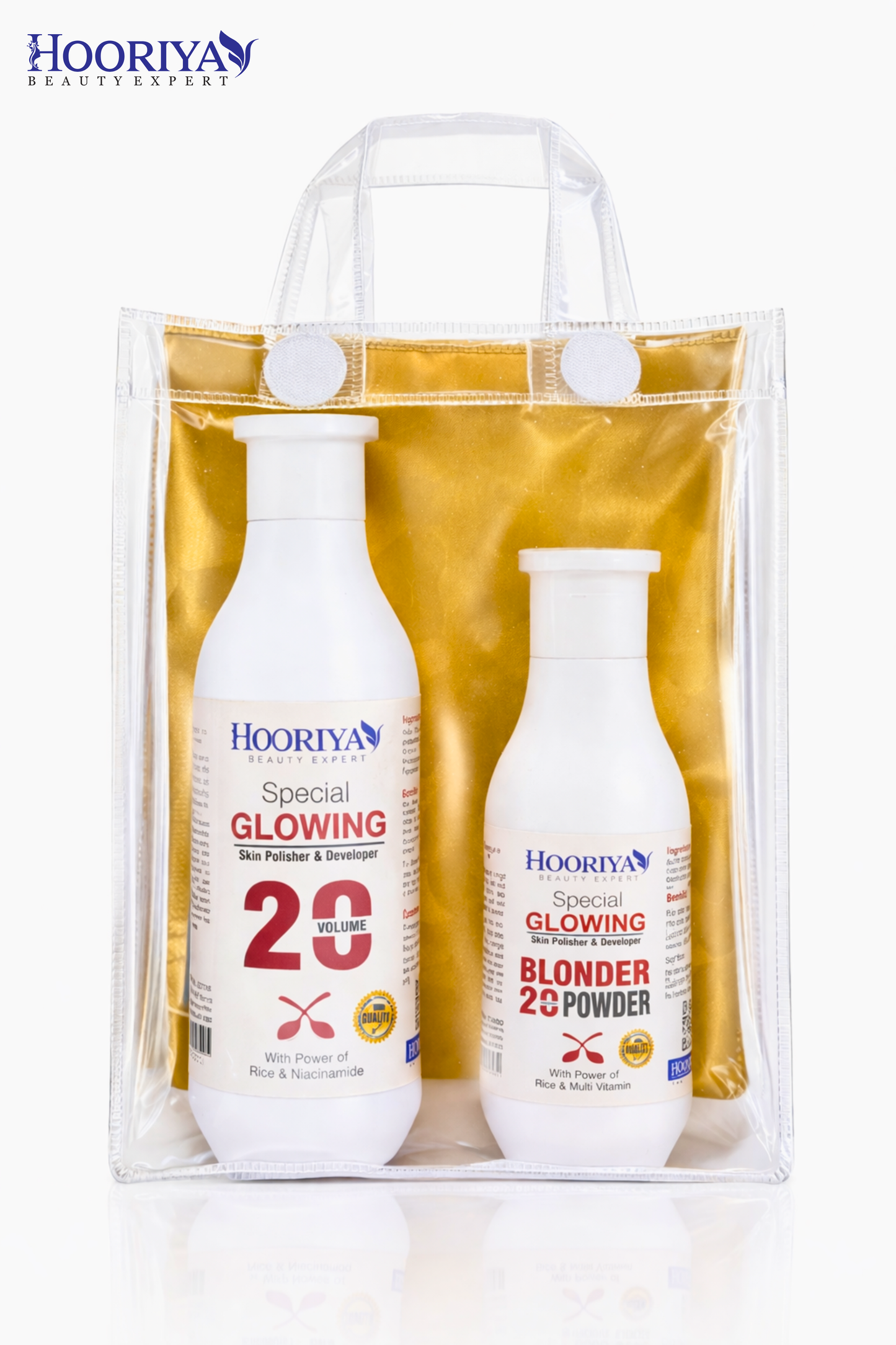 Hooriya 20 Volume Glowing Bleach Kit – Oxidizer + Blonder 20 Powder for Soft & Even Skin Lightening